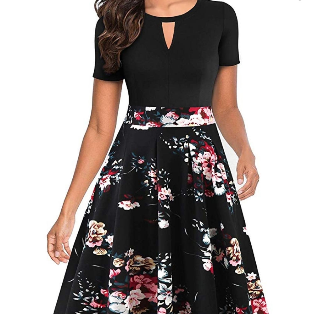 Vintage Floral Flared Swing A Line Dress Sz. XL